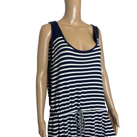 Women's 2X Lauren Ralph Lauren Navy Blue Stripe Sleeveless Maxi Dress - Picture 2 of 5